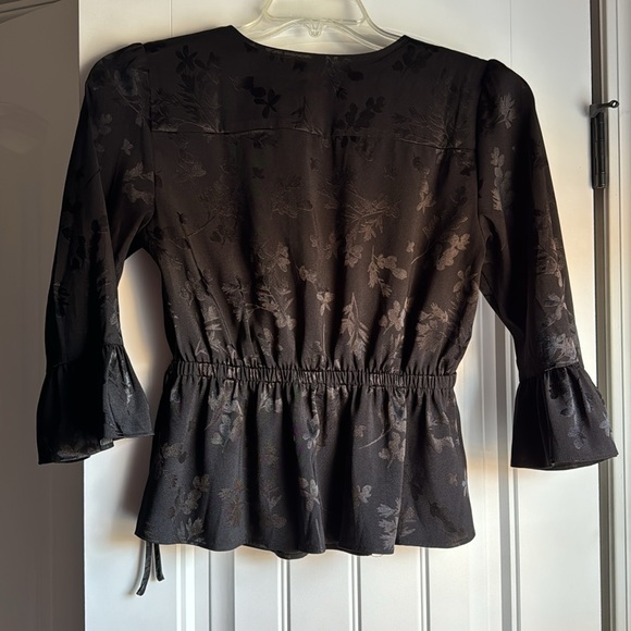 Ann Taylor Factory Black Blouse with Floral Detail and Bell Sleeves - Picture 4 of 5